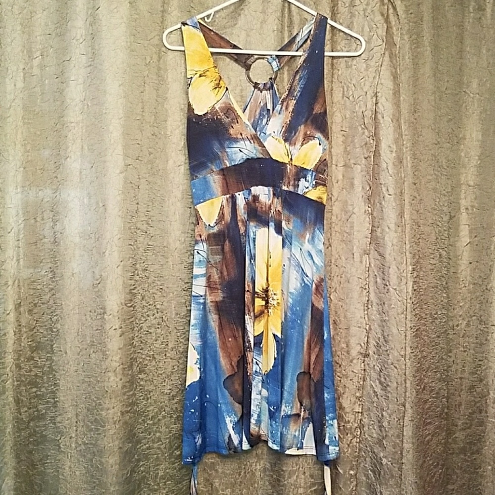 Blue and Yellow Floral Dress Sz L
