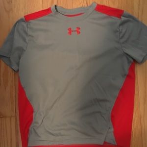 Gray and orange under armour heat gear shirt