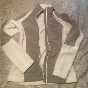 White and grey zip up Columbia hoodie/jacket