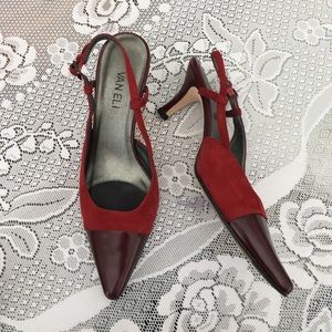 Red leather slingback Van Eli sandal heel size 6.5
