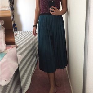 Teal pleated midi skirt