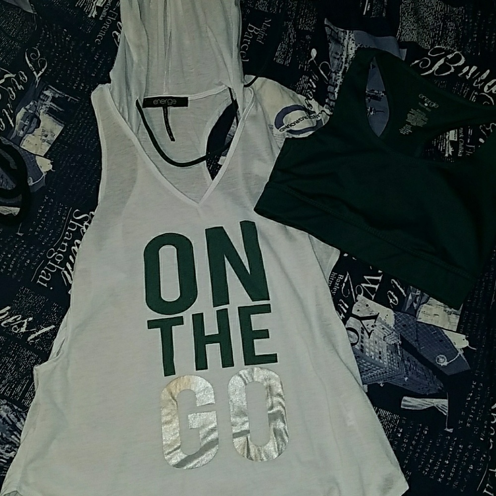 Hooded sleeveless workout top and sports bra