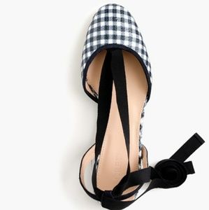 Gingham ankle-wrap flats