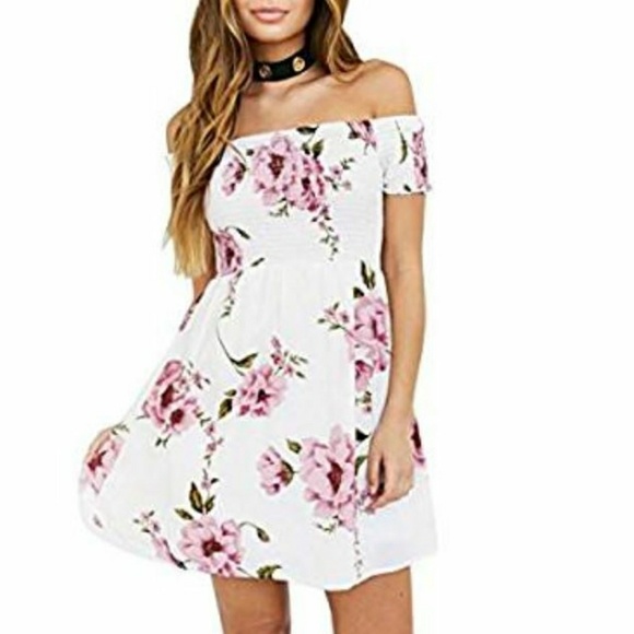 ebuytide Dresses & Skirts - Off the shoulder white & pink floral dress