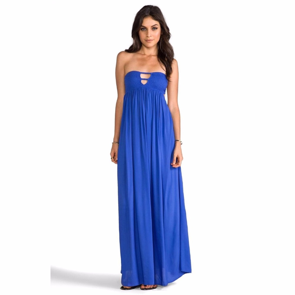 Indah Flamingo Bandeau Floral Print Maxi Dress S