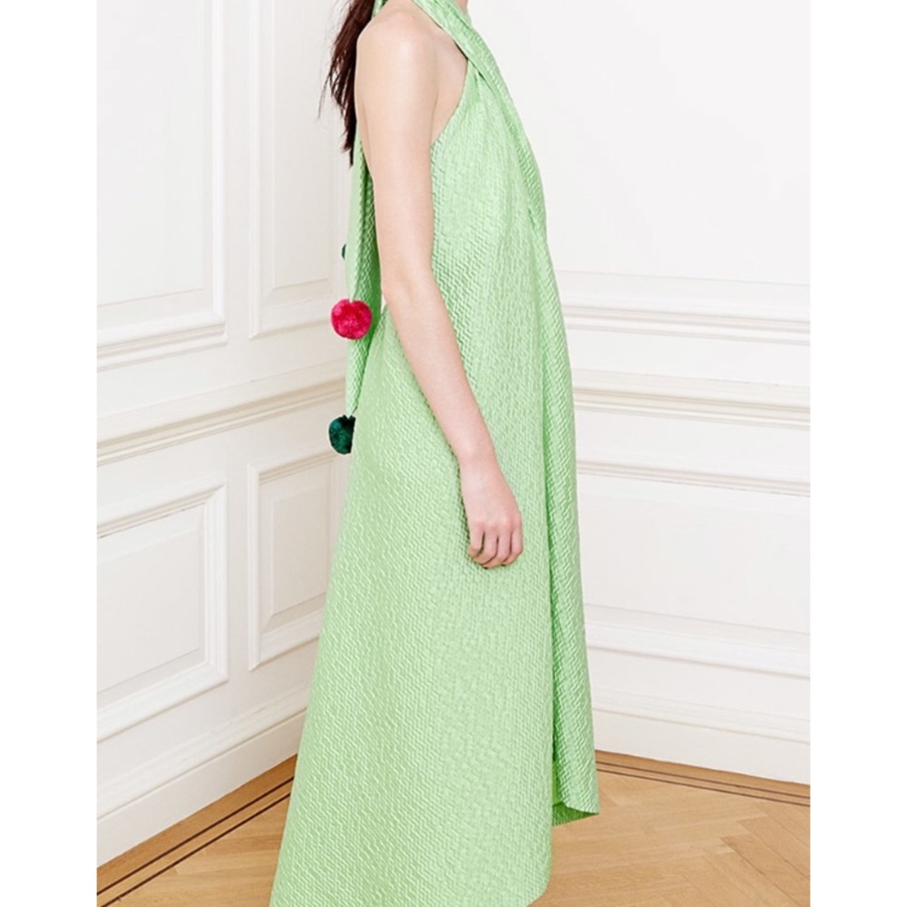 NATASHA ZINKO - Green Jacquard Scarf Neck Top