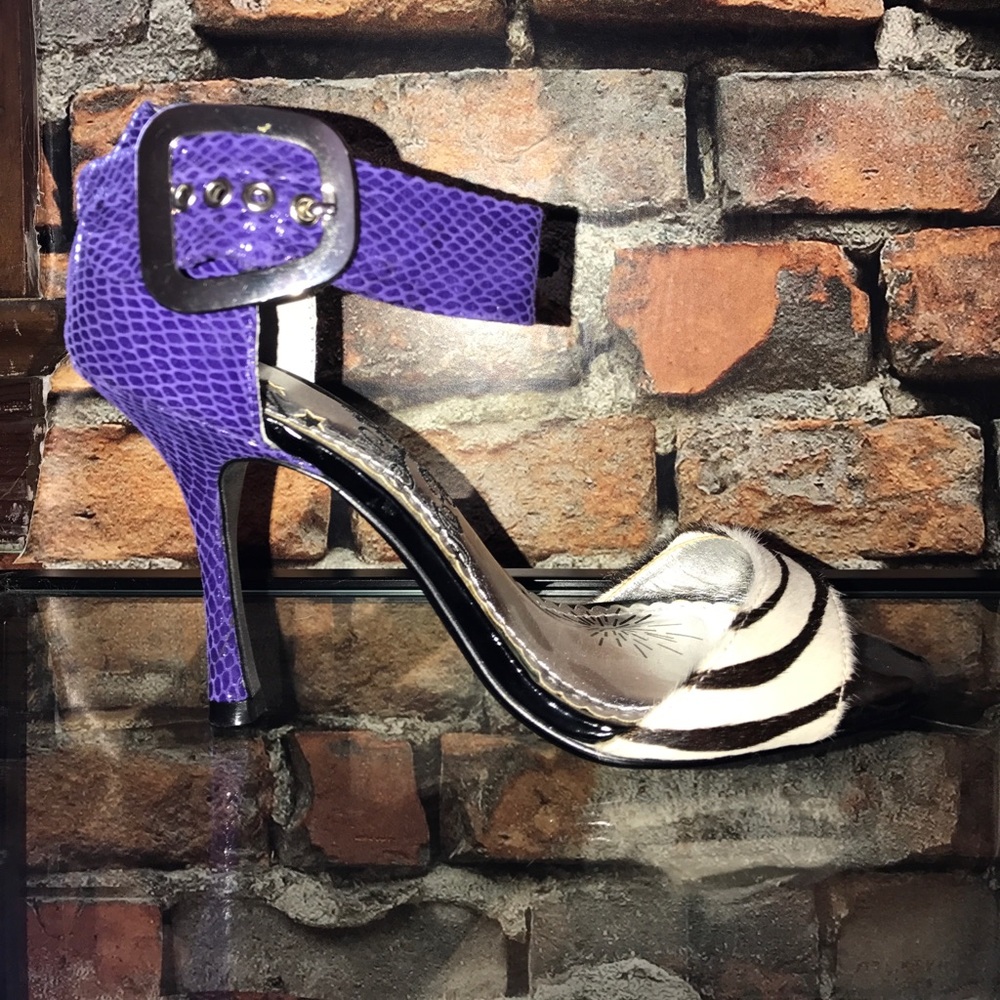 Vibrant zebra print pump with pop of purple