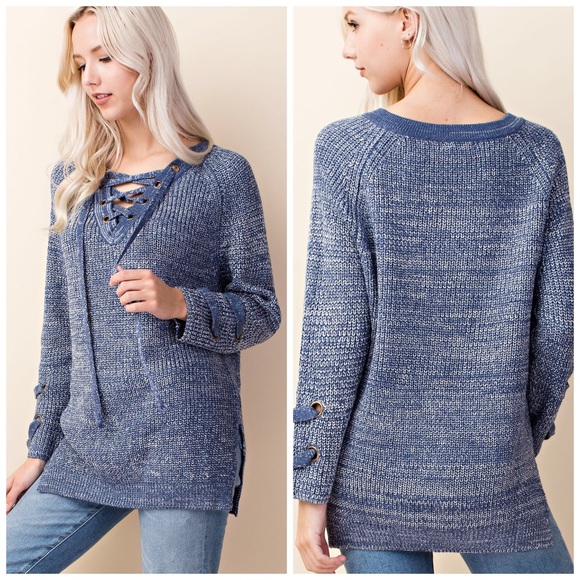 LAST ONE! ❤️Lace up denim blue sweater - Picture 3 of 5