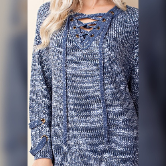 LAST ONE! ❤️Lace up denim blue sweater - Picture 4 of 5