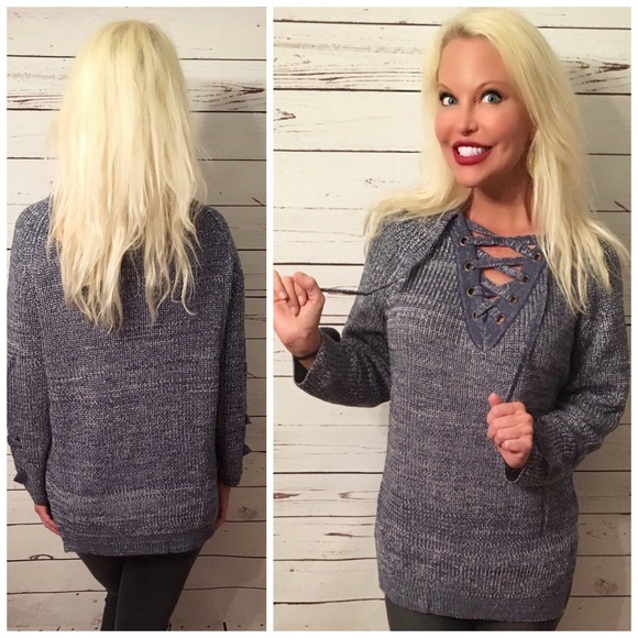 LAST ONE! ❤️Lace up denim blue sweater - Picture 5 of 5