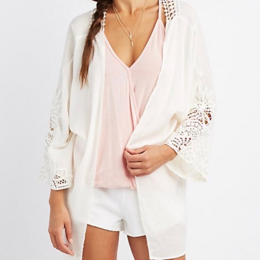 White crochet trim kimono