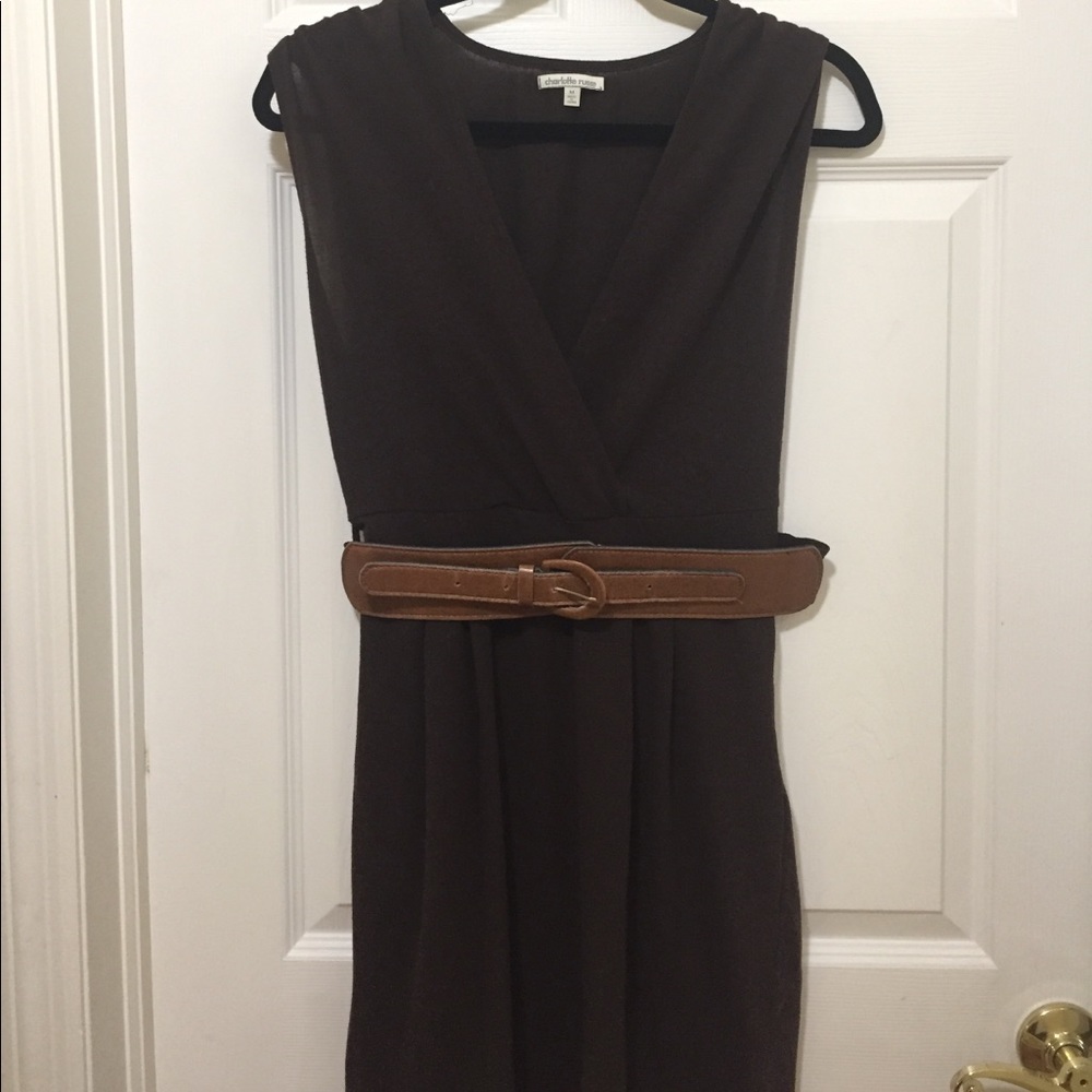 Brown Surplice Style Dress with Brown Belt