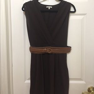 Brown Surplice Style Dress with Brown Belt
