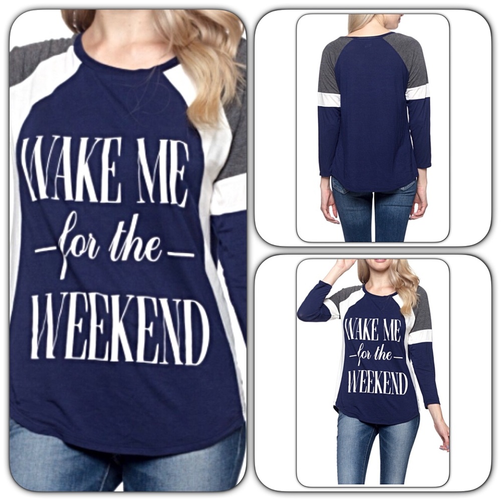 Wake Me for the Weekend Graphic Raglan Tee Small - Picture 2 of 4