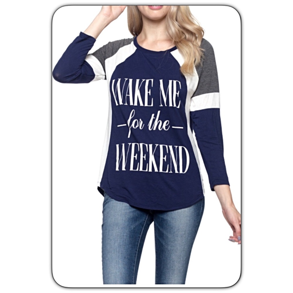 Wake Me for the Weekend Graphic Raglan Tee Small - Picture 3 of 4