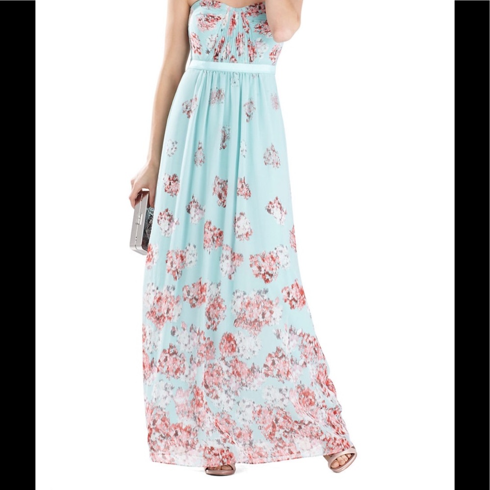 BCBGMAXAZRIA Blue Amber Strapless Long Gown