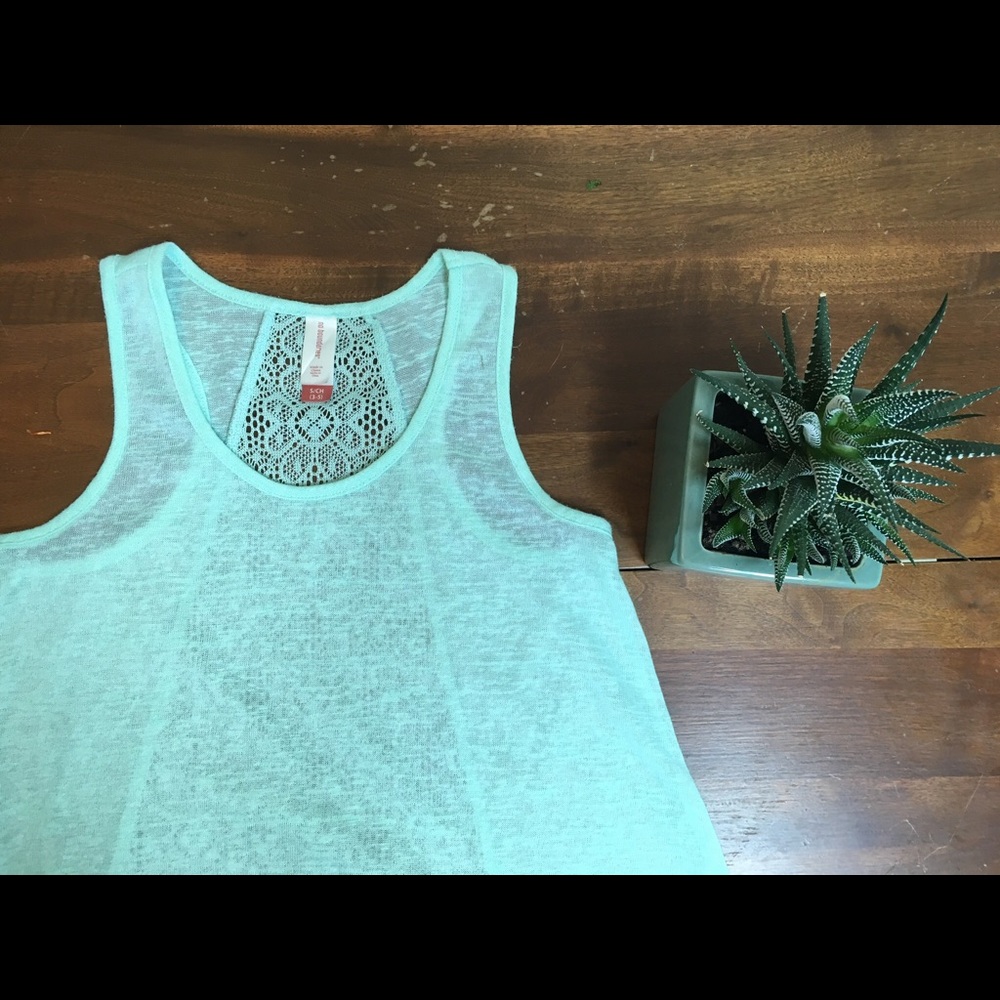 Light Aqua Tank Top with Lace Detail