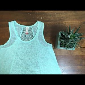 Light Aqua Tank Top with Lace Detail