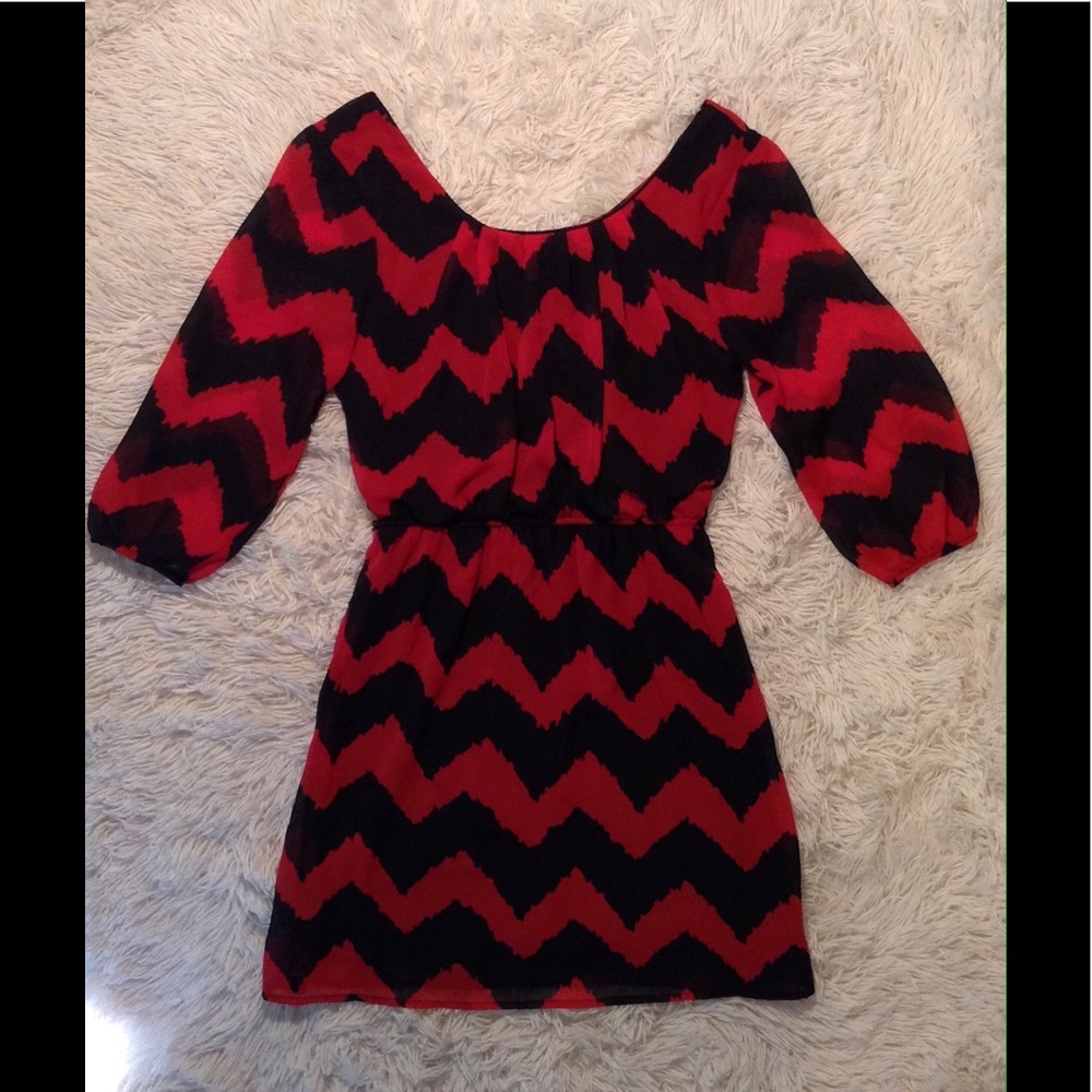 Red and black chevron dress