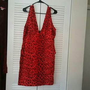 Red and black leopard dress
