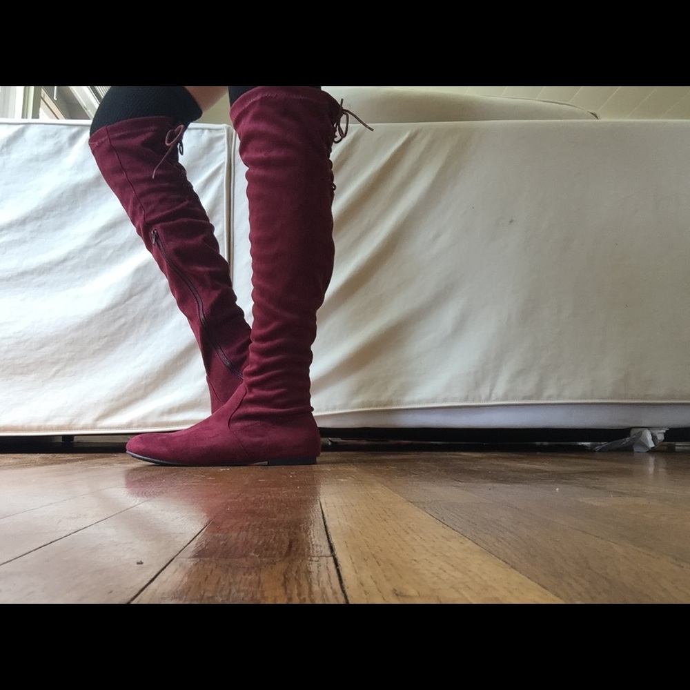Red over the knee boots