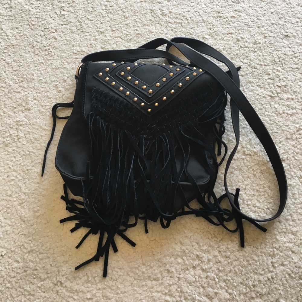 Black Boho fringe shoulder bag