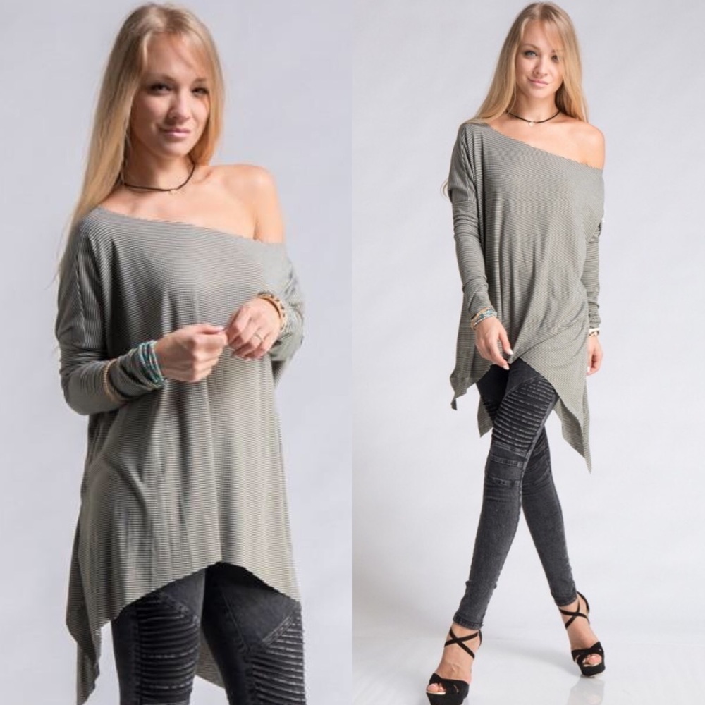 Olive Stripe Off Shoulder Tunic