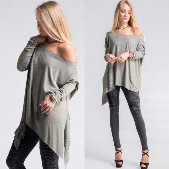 Olive Stripe Off Shoulder Tunic - Picture 3 of 3