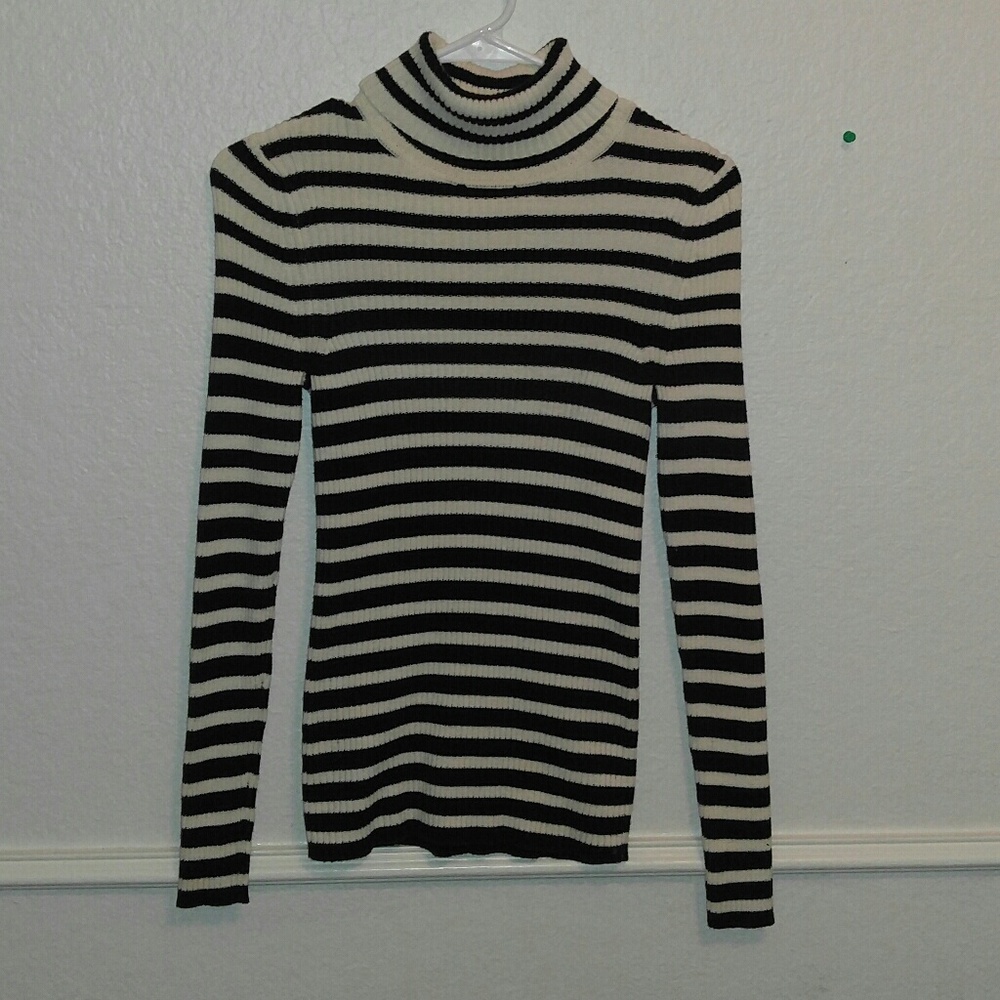 Black White Stripe Turtleneck Sweater
