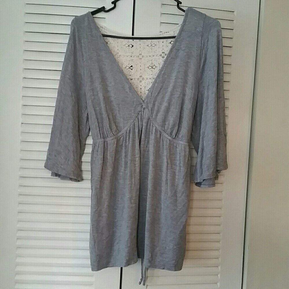 Grey top with lace & metal embellishments on back