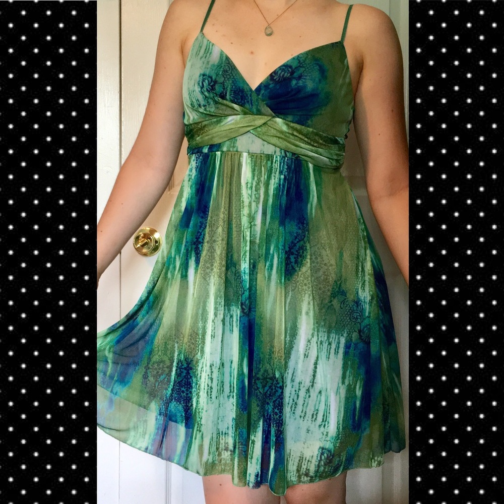 Green Flowy Spaghetti Strap Dress