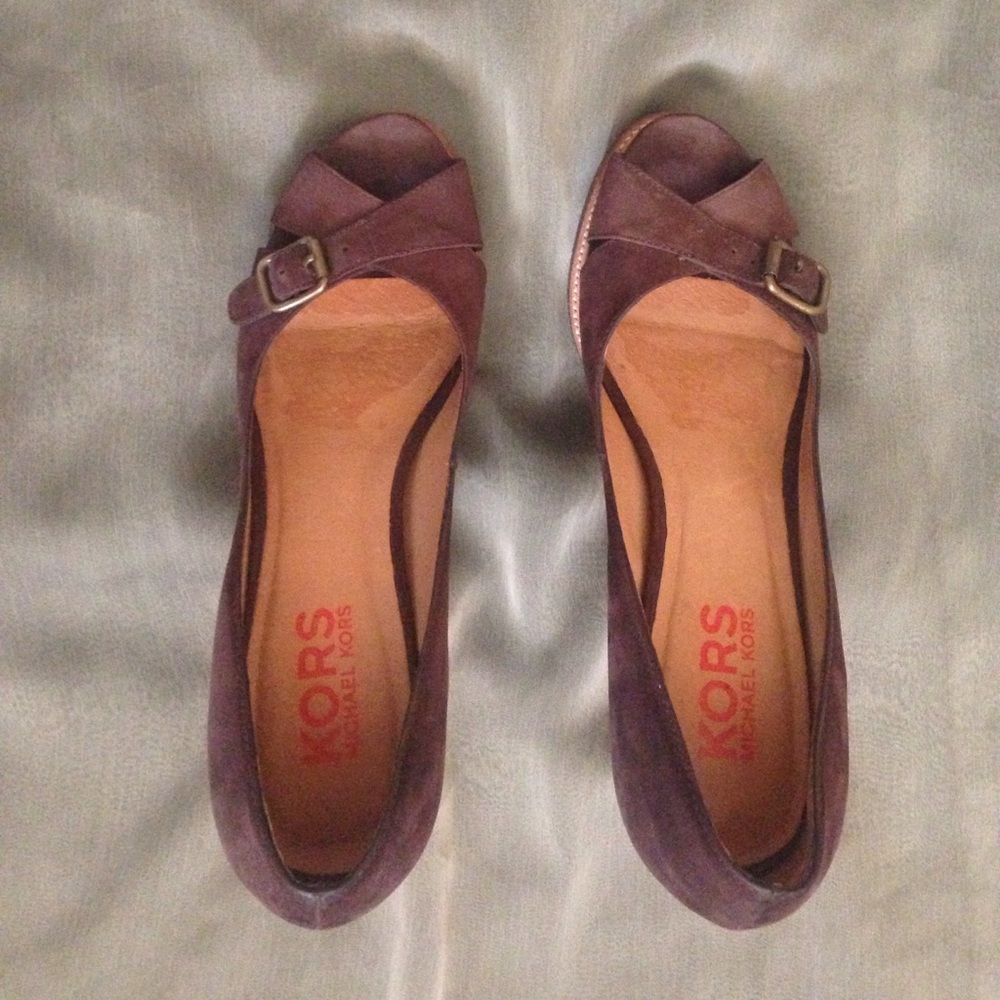 Michael Kors wooden heels with brown suede