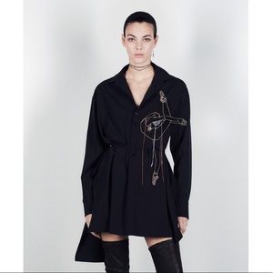 Zara Studio Shirt with Embroidered Ballerina M-L