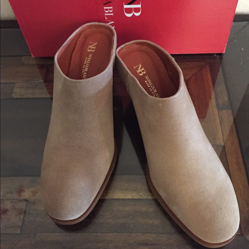 Natalia Blanco taupe suede stacked heel mule - Picture 2 of 5