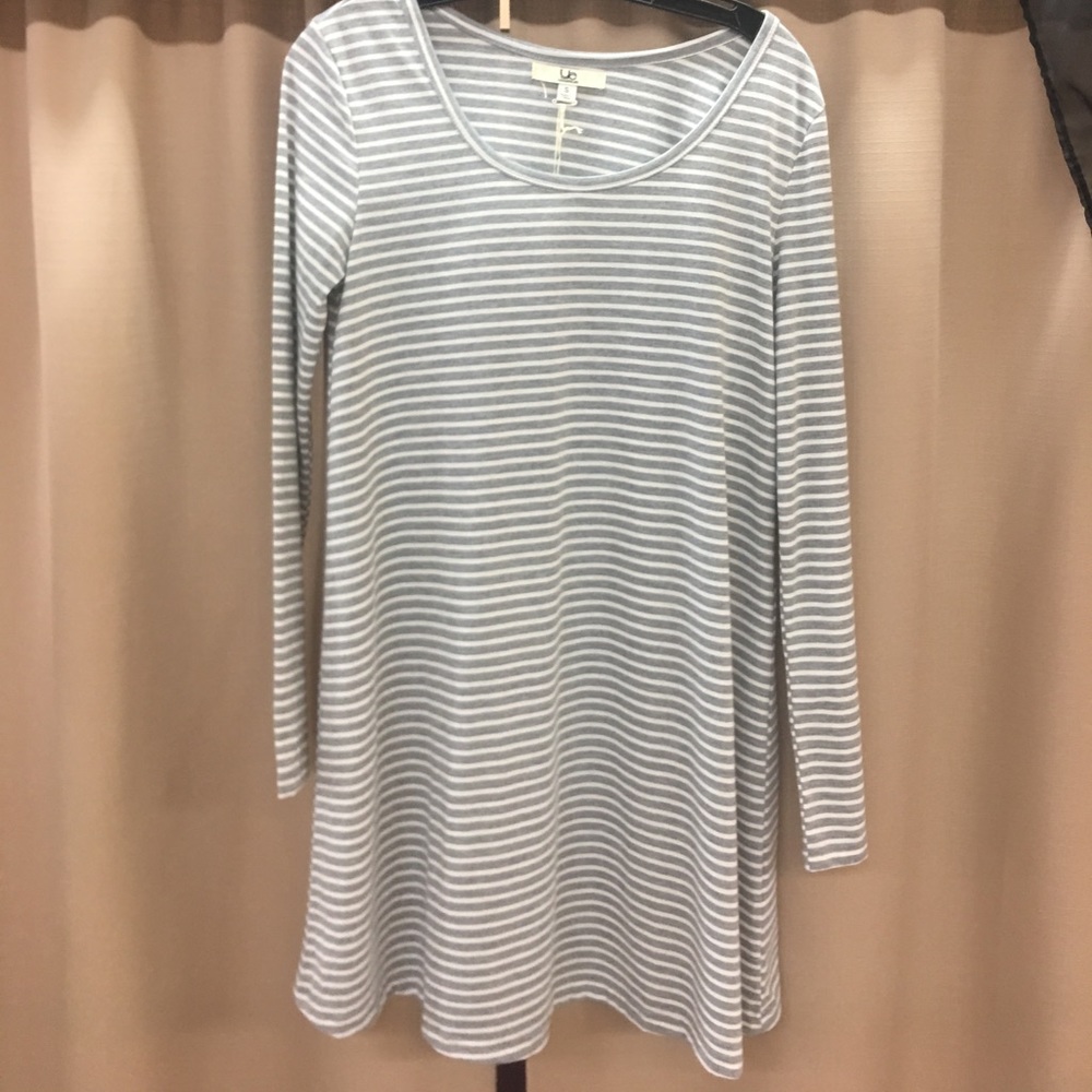 Grey and White Stripe Long Sleeve Dress