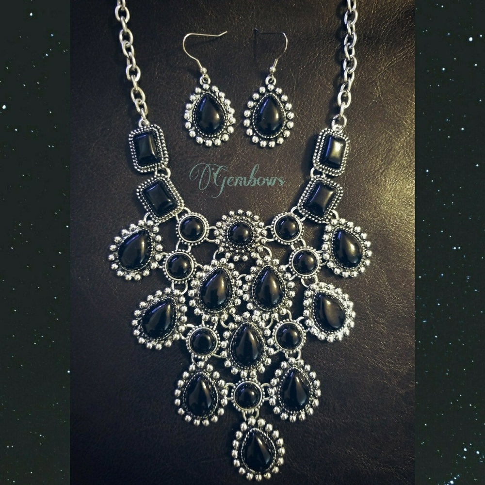 Boho black stone statement set