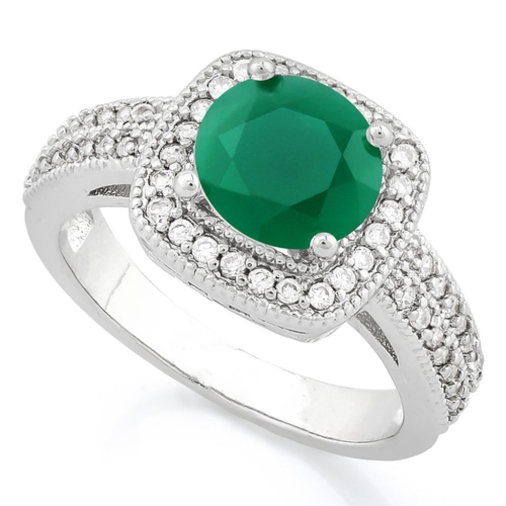Ring created emerald and white sapphire