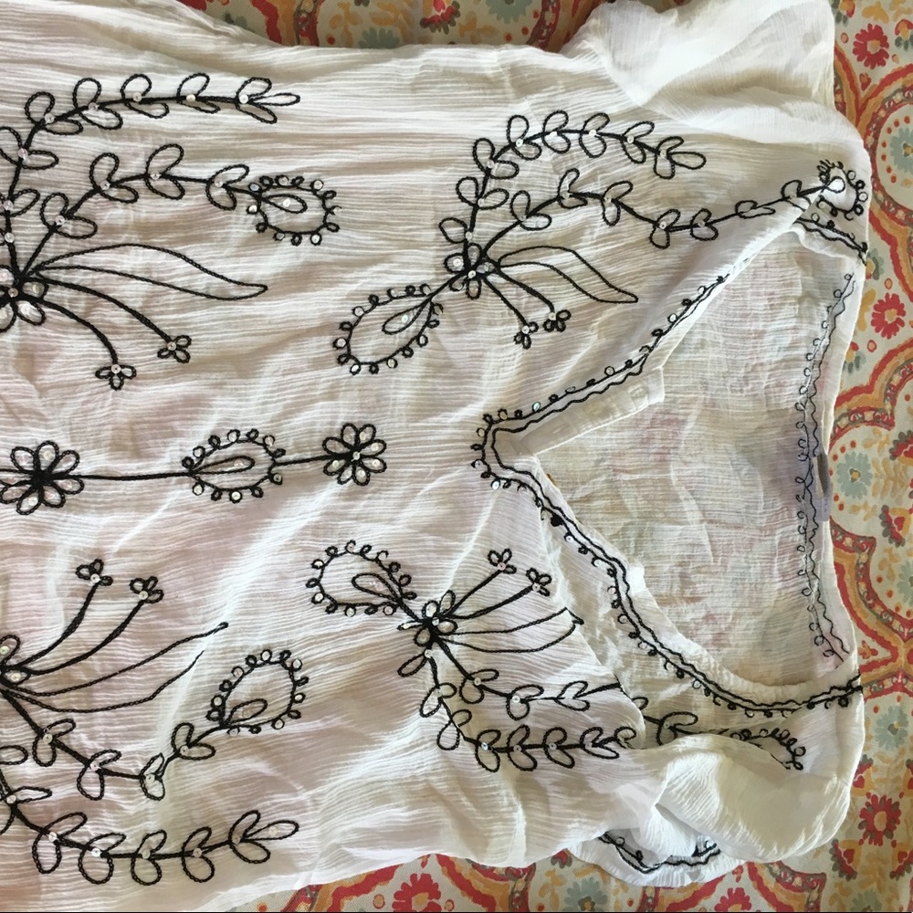 White Blouse with Black floral Sequin Design