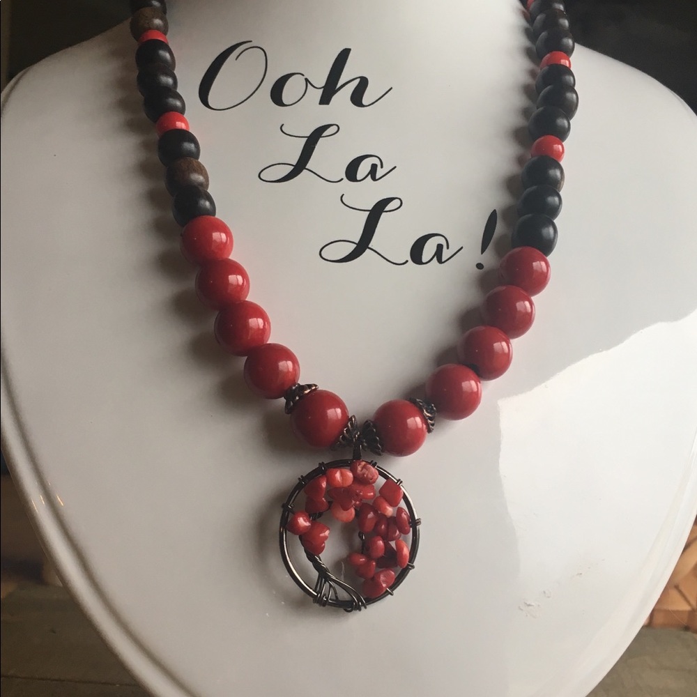 🎉HP🎉 Red Coral and Tiger Ebony Wood Necklace - Picture 4 of 6