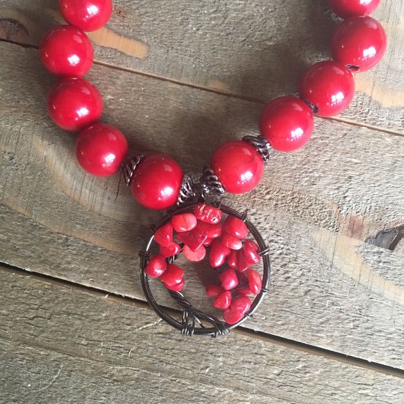 🎉HP🎉 Red Coral and Tiger Ebony Wood Necklace - Picture 3 of 6
