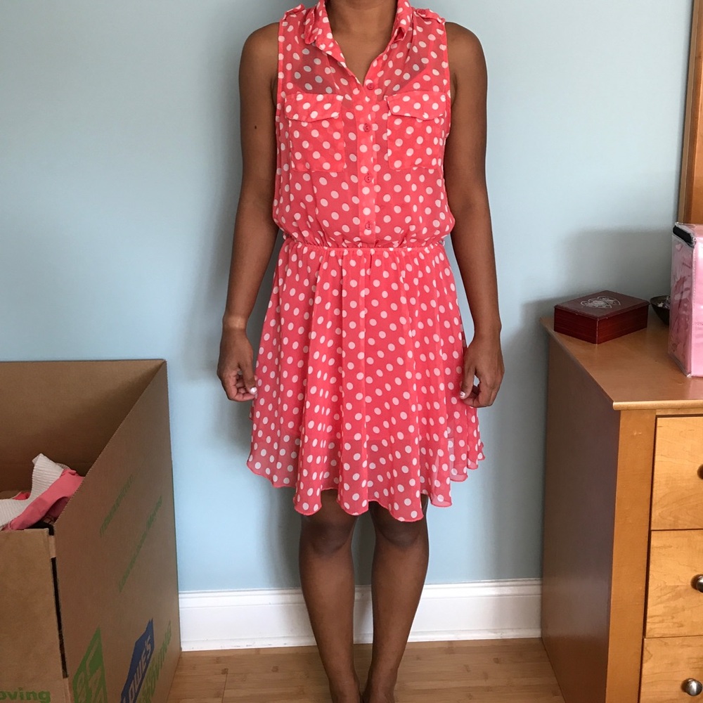 Pale pink polka dot collared dress