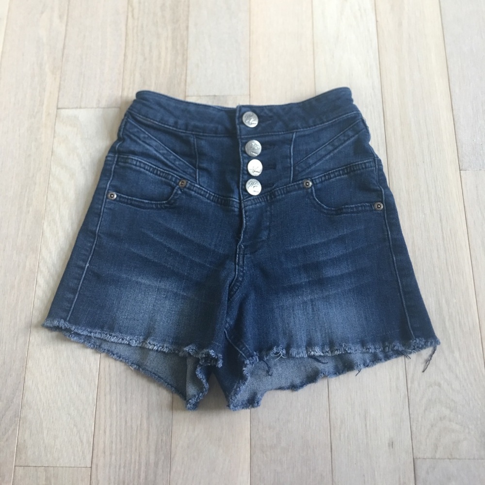 High waisted button up jean shorts