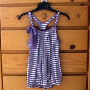 Cute Lavendar and White Striped Drawstring Top