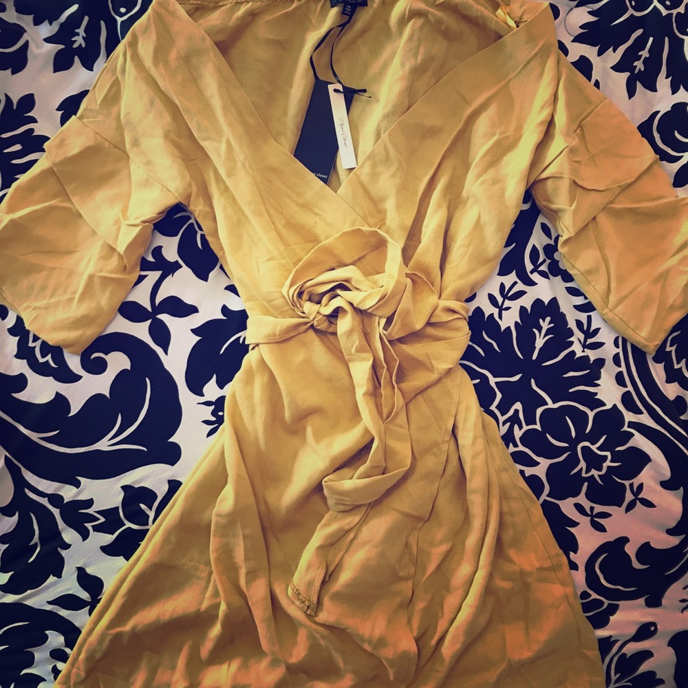 Tiger Mist Off The Shoulder Yellow Wrap Dress