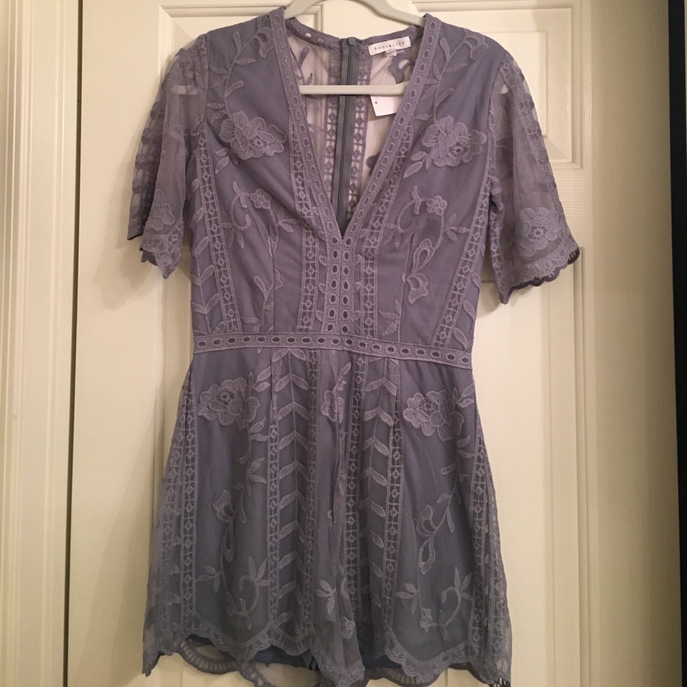 Dusty Blue Lace Romper