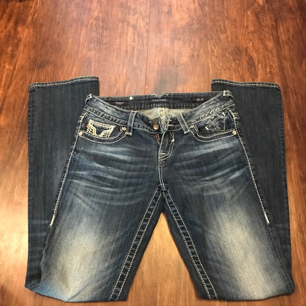Dark washed, boot cut jeans