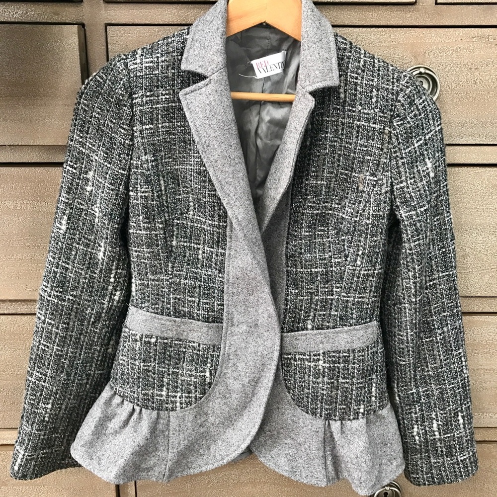 Valentino Jacket gray/silver tweed w/peplum