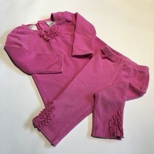 2 Piece Pink Velour Playwear Set with ruffles