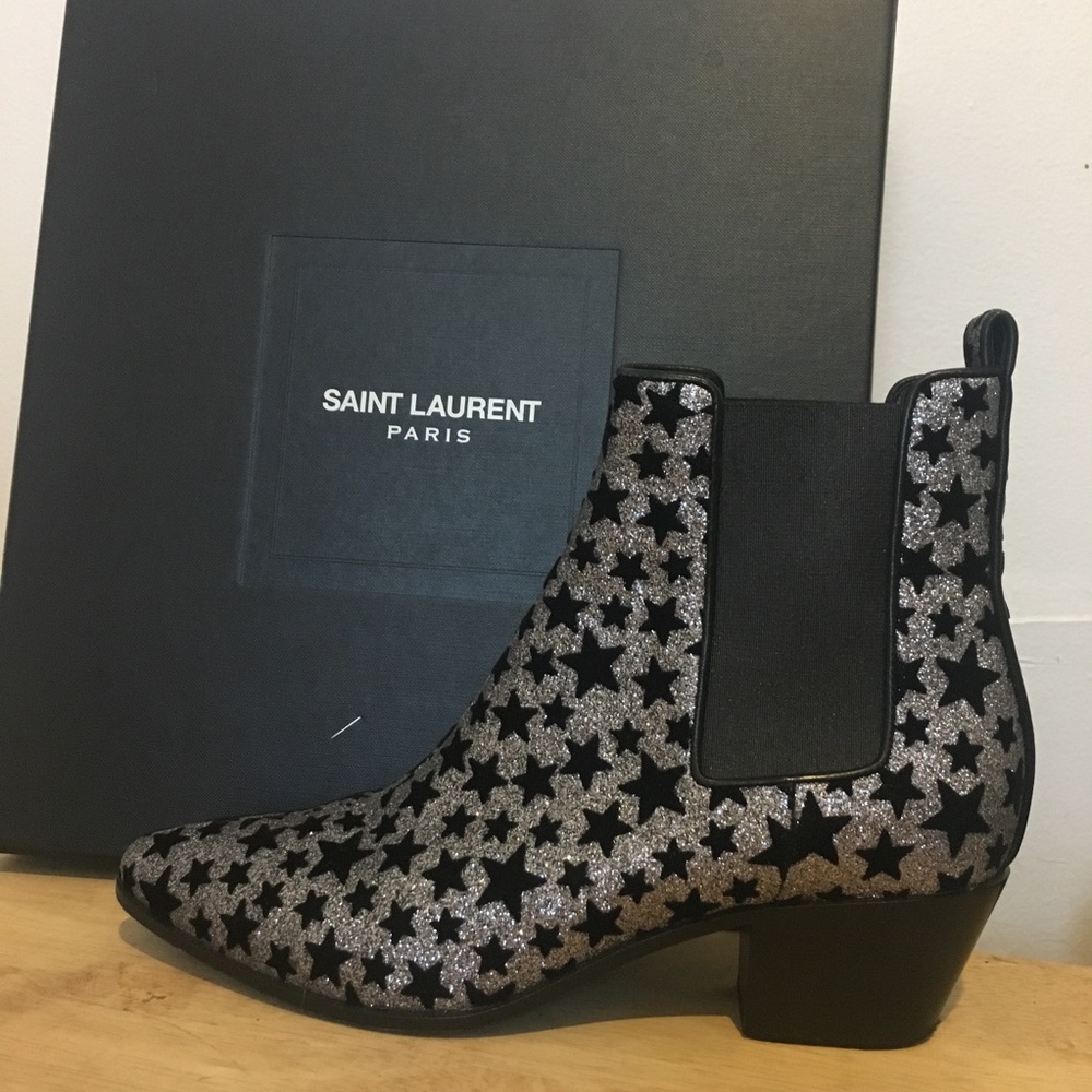 Silver Glitter + stars Chelsea booties- YSL FW16