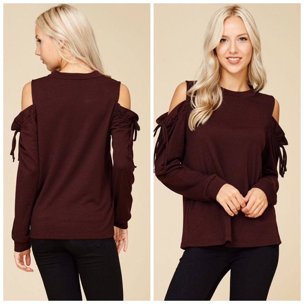 LAST One!! Plum cold shoulder ruffle sweatshirt - Picture 5 of 5